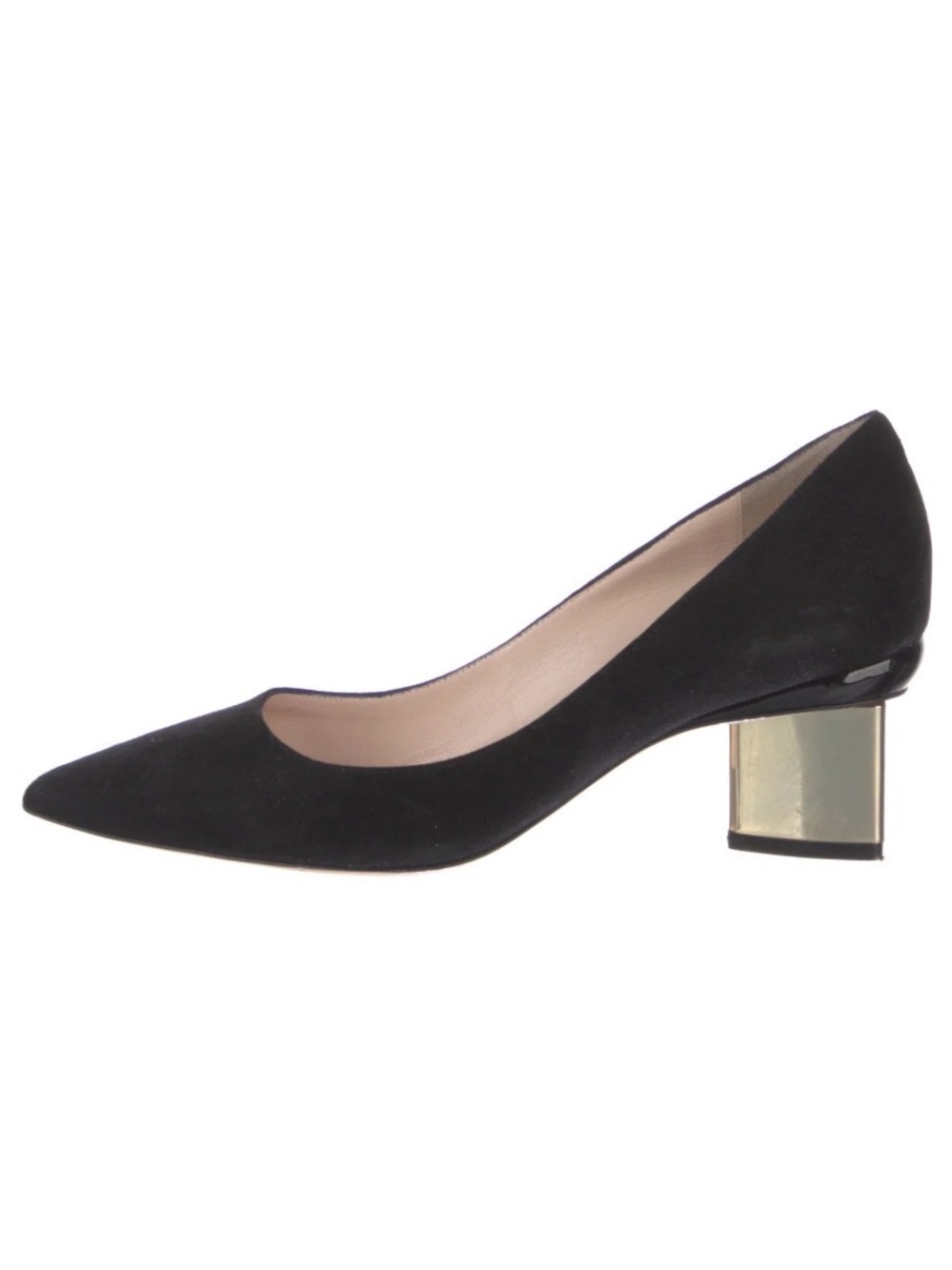 Nicholas Kirkwood Black Pointed Toe Pumps with Gold Block Heel Size 36.5